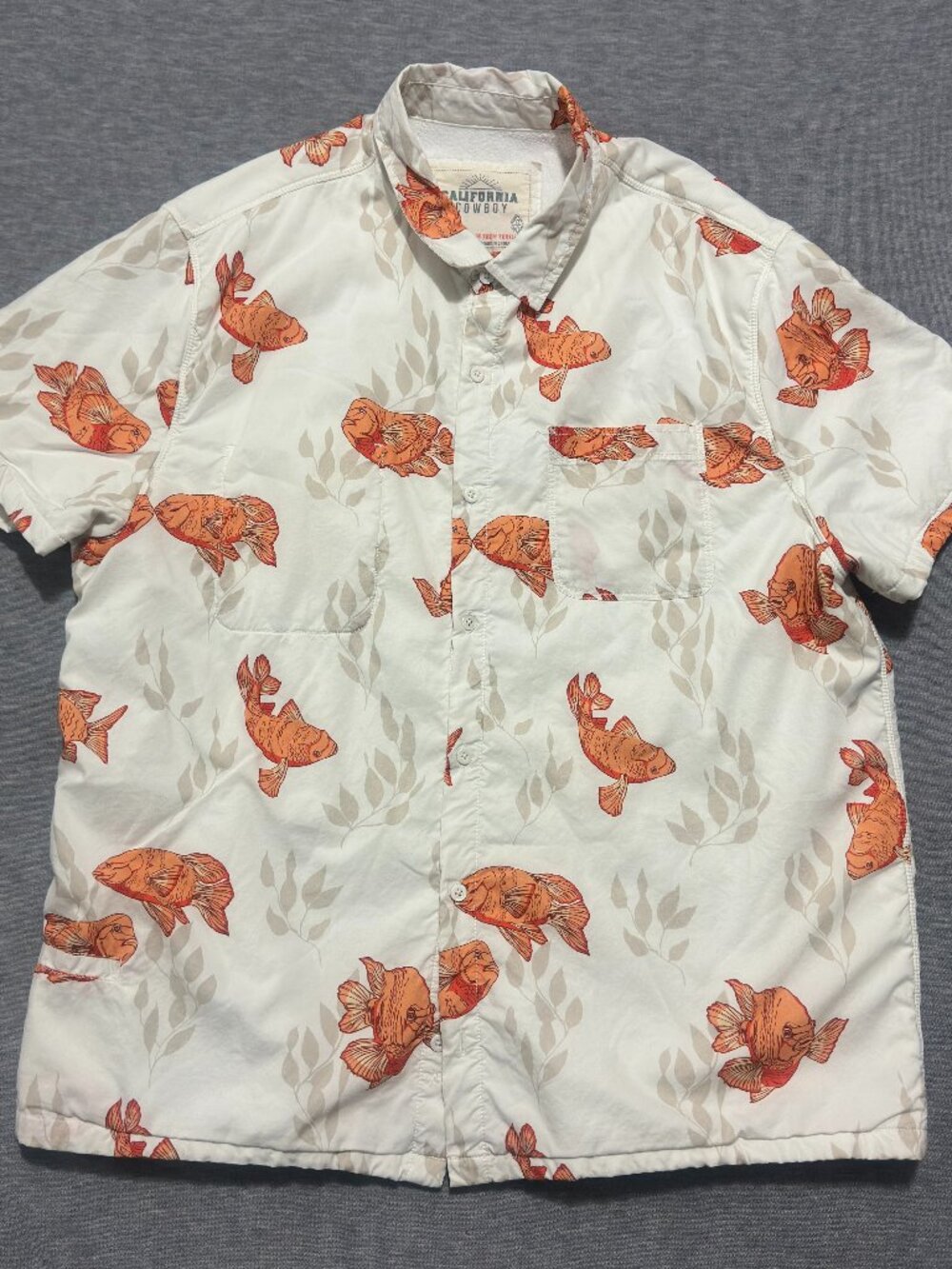 California Cowboy The High Water Shirt Men XL White orange Koi print Terry cloth